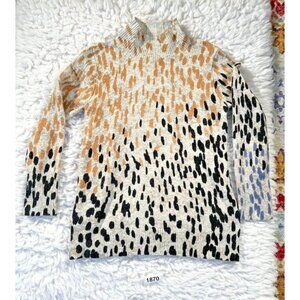 Nic + Zoe Womens Sweater Cozy Up Spotted XS Turtleneck Multi Leopard Long Sleeve